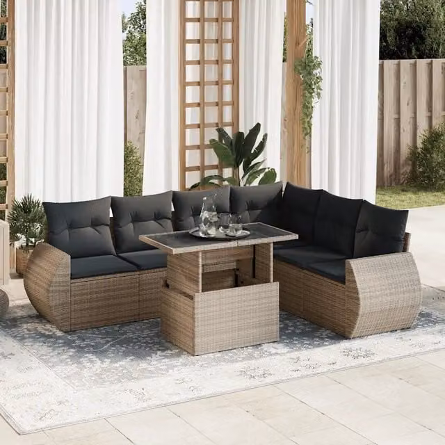 Set Divani da Giardino 7 pz con Cuscini Grigio in Polyrattan 3326651