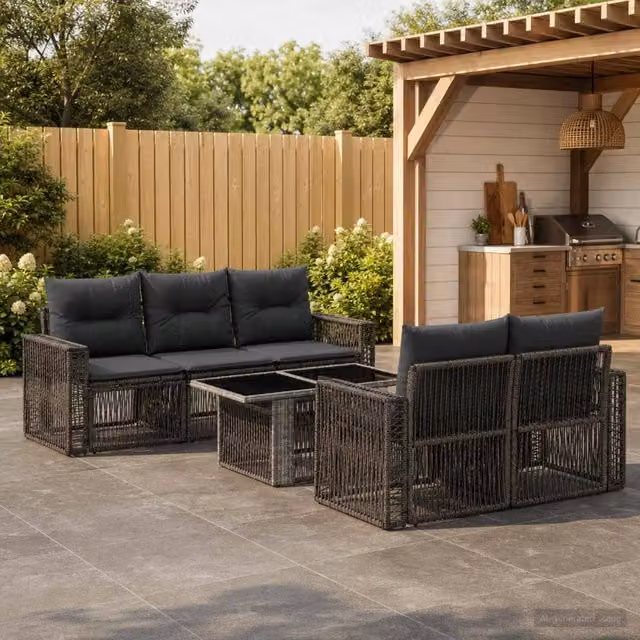 Set Divano da Giardino a L con Tavolino vidaXL in Polyrattan, 6 Pezzi, Grigio e Antracite con Cuscini Inclusi