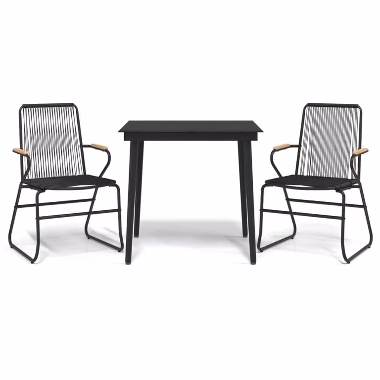 Set da Pranzo da Giardino 3 pz Nero in Rattan PVC