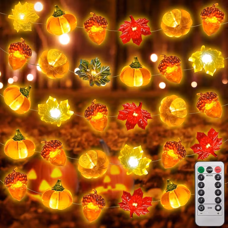Catena luminosa, 3 metri, 30 LED, decorazione autunnale, 8 modalità, con telecomando