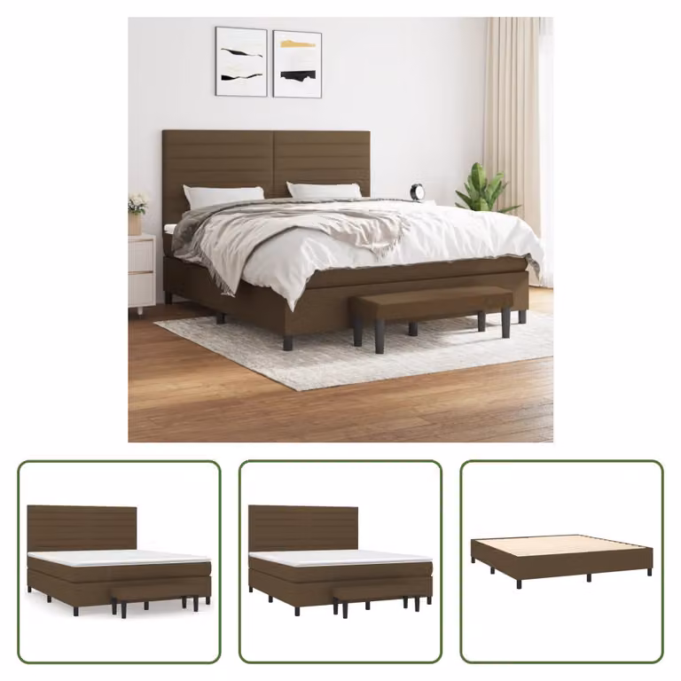The Living Store Letto a molle con materasso marrone scuro 180x200 cm in tessuto