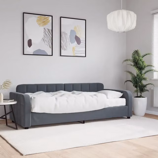 Divano Letto con Materasso-Sofa Letto-Daybed Grigio Scuro 80x200 cm in Velluto 241415