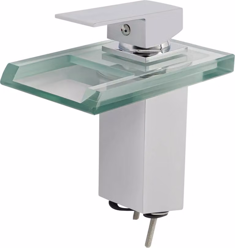 Rubinetto a cascata LED - Miscelatore lavabo - LED di temperatura a 3 colori (blu/verde/rosso) - Caldo/freddo - Monocomando - Cartuccia in Vetroceramica - Corpo in ottone - Montaggio a vista - Cromo
