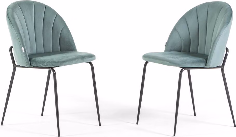 Set di 2 sedie da pranzo in velluto con gambe in metallo, imbottite, dal design elegante per cucina, sala da pranzo, camera da letto, ufficio o ristorante SONIA - Verde giada/grigio scuro