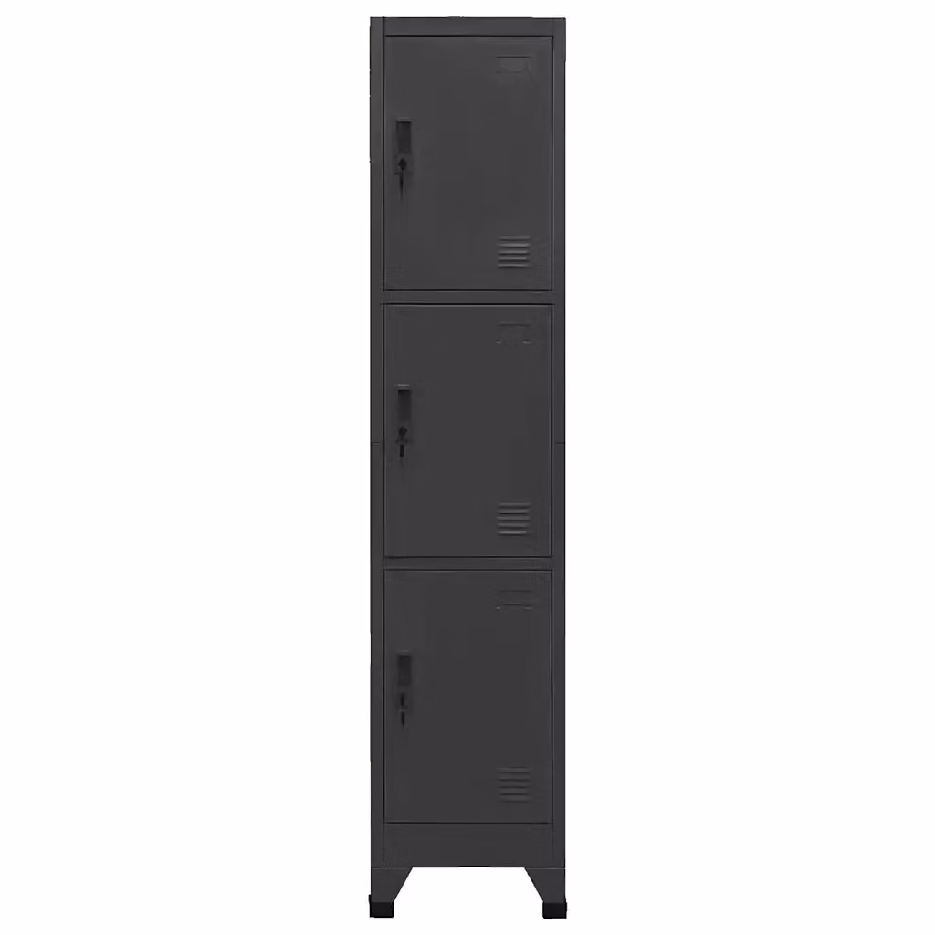 Armadietto contenitore moderno HELLOSHOP26 in metallo antracite opaco con 3 ante con serratura per ufficio o casa L/P/H: 38 x 45 x 180 cm – 2