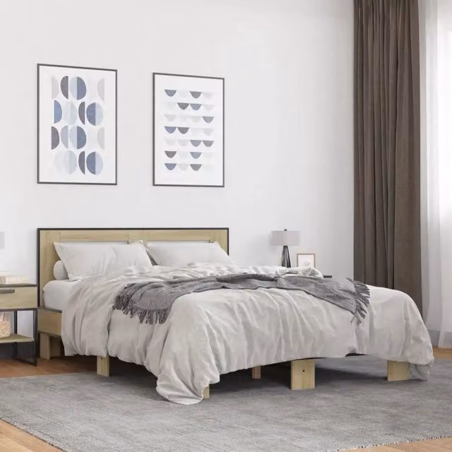 Letto Giroletto vidaXL in Legno e Metallo Colore Rovere Sonoma L/P: 140 x 200 cm
