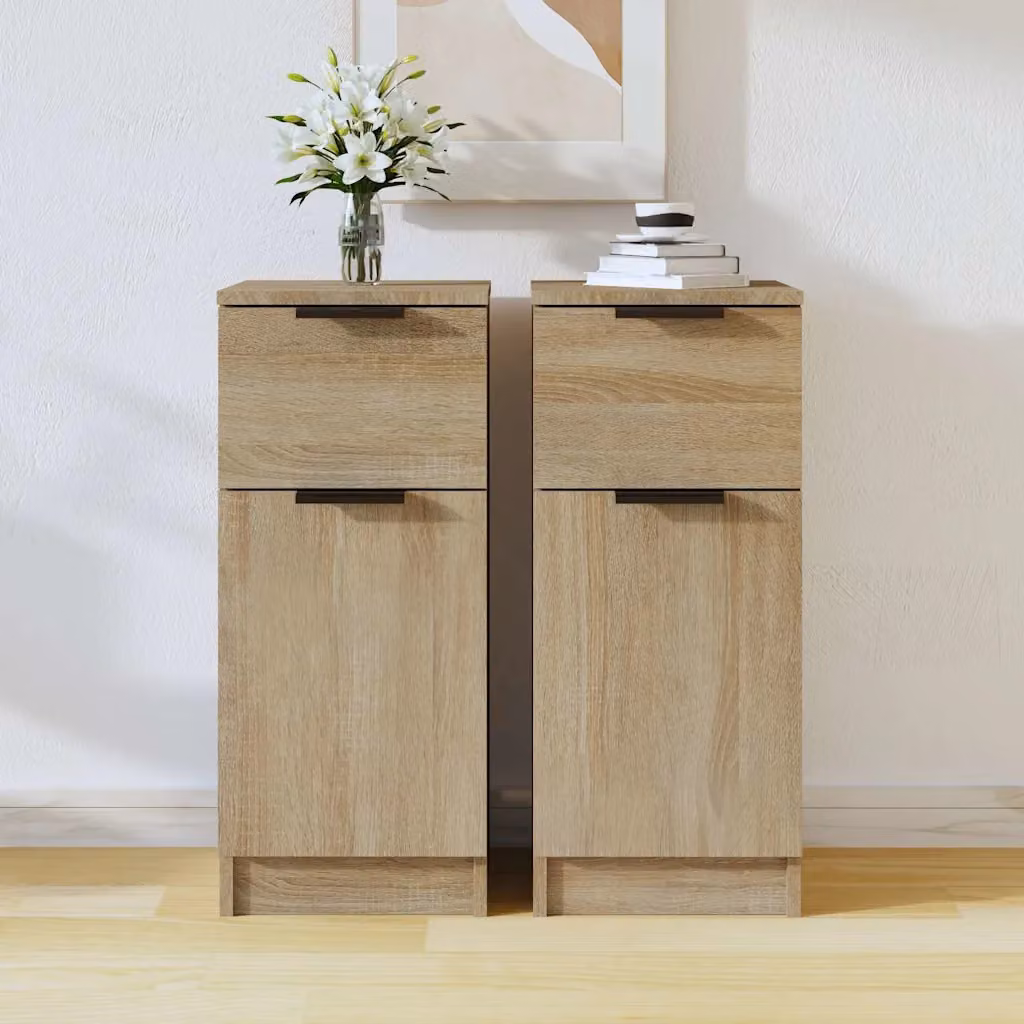 Set di 2 credenze vidaXL in legno multistrato color rovere sonoma, design minimalista, L/P/H: 30 x 30 x 70 cm