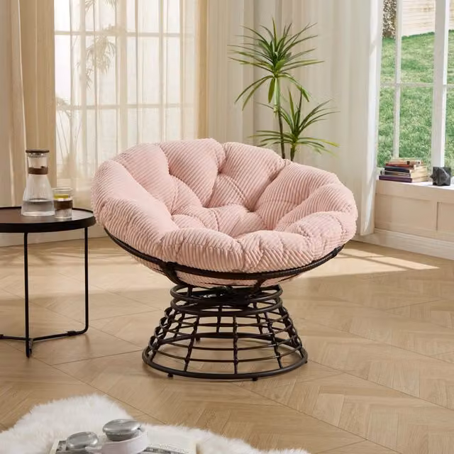 Comoda poltrona Papasan ergonomica in vimini, girevole a 360¡ã per interni ed esterni, con morbido cuscino spesso, ideale per soggiorno, camera da