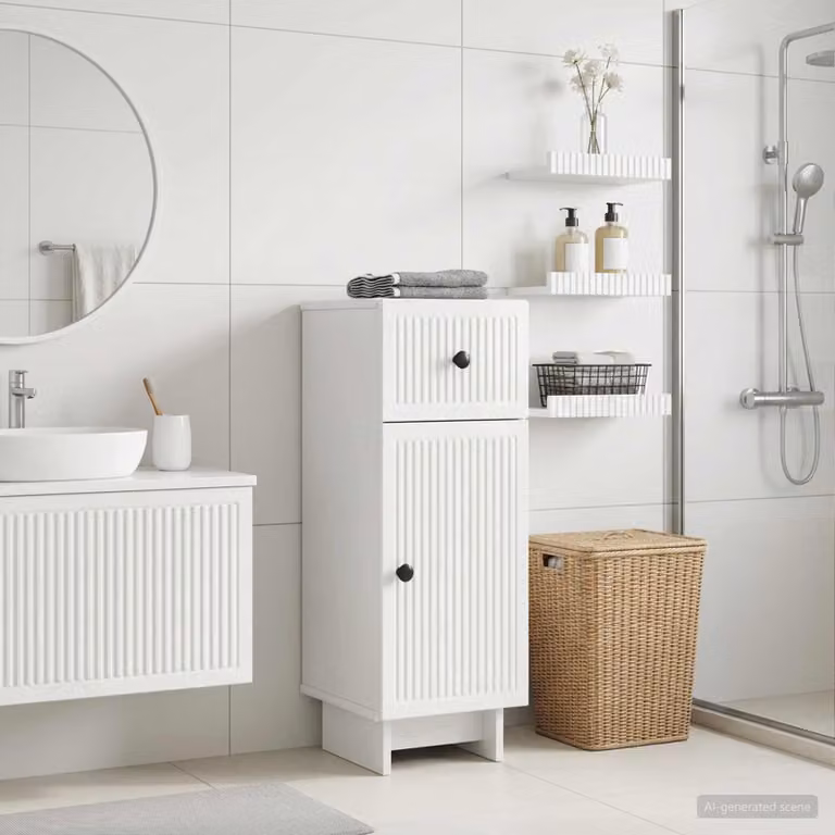 Mobiletto da bagno moderno vidaXL EDE bianco lucido L/P/H: 30 x 31 x 80 cm