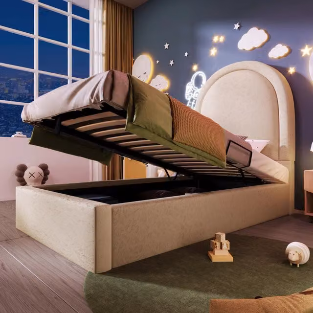 letto imbottito pu beige 90 x 200 cm
