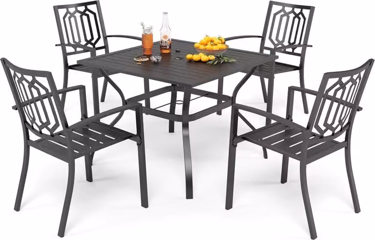 Set di mobili da giardino PHIVILLA 4 persone Tavolo da giardino in metallo resistente alle intemperie con sedie
