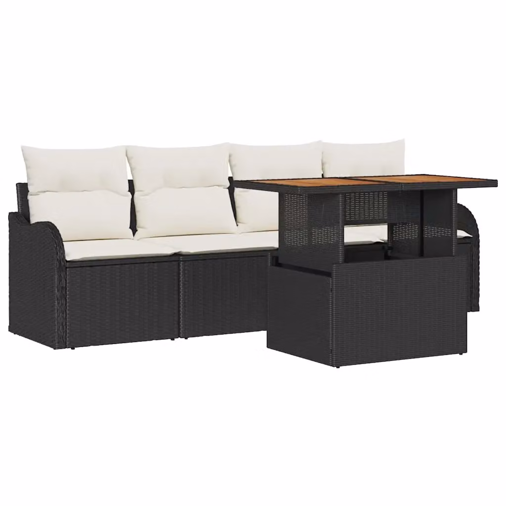 Set Divano da Giardino vidaXL 5 Pezzi in Polyrattan Nero con Struttura in Metallo e Funzione di Archiviazione – 2
