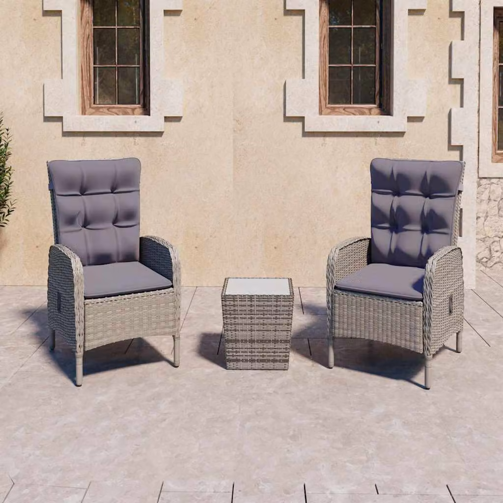 Set da bistrot da giardino vidaXL in polyrattan e vetro grigio, 3 pezzi – 1