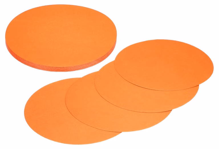 24 cerchi di cartoncino, diametro 15 cm, color arancione, grammatura 250 g/m², ideali per attività creative e decorazioni