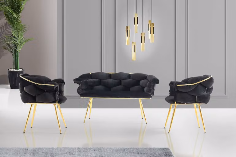 Hanah Home, Balon - 2111, Divani, Nero, Metallo, 135 x 79 x 65 cm