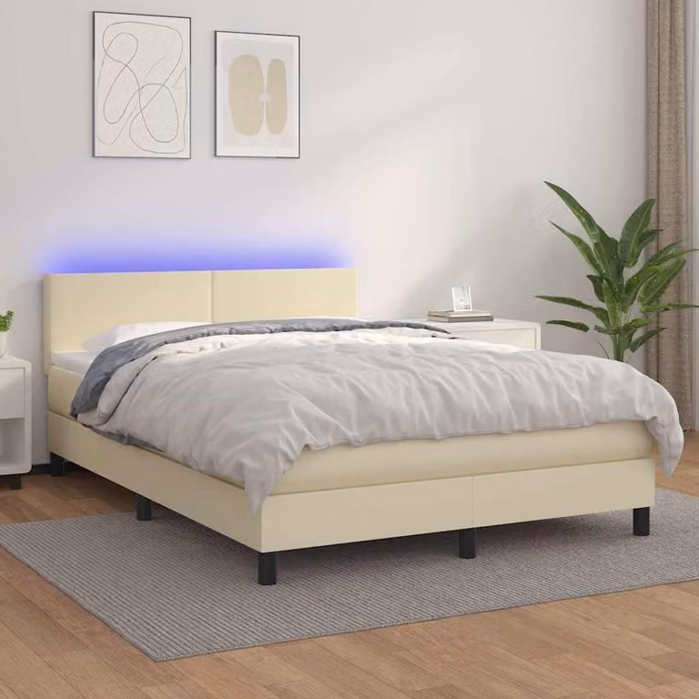 vidaXL Letto Ibrido con Materasso, Illuminazione LED e Porta USB, Beige e Bianco, L/P: 140 x 200 cm