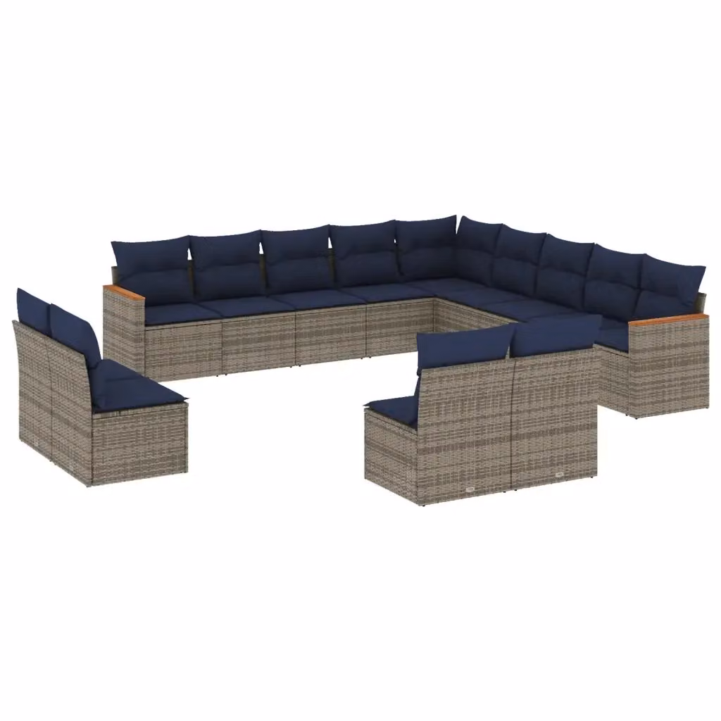Set di Divani da Giardino vidaXL a Forma di U in Polyrattan e Metallo con Cuscini Blu e Grigio – 2