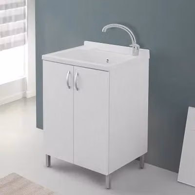 Mobile lavatoio bianco moderno con ante a battente e finitura opaca L: 60 cm, P: 50 cm