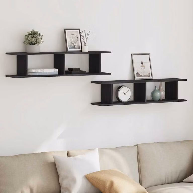 Set di 2 mensole da parete vidaXL in MDF color nero, L 90 cm x P 20 cm x H 18 cm