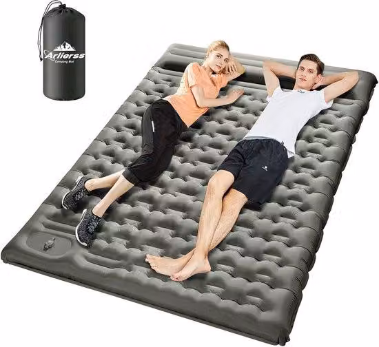 Materassino autogonfiabile da campeggio, sacco a pelo per 2 persone, 200 x 140 cm, con compressore integrato, materassino impermeabile con cuscino per escursioni, attività all'aperto, viaggi, trekking, spiaggia, verde