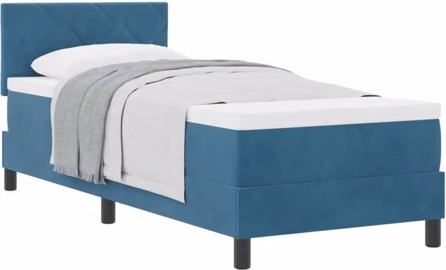 Letto singolo | Letto per adulti | Letto a molle con testiera Blu Scuro 80 x 200 cm Velluto