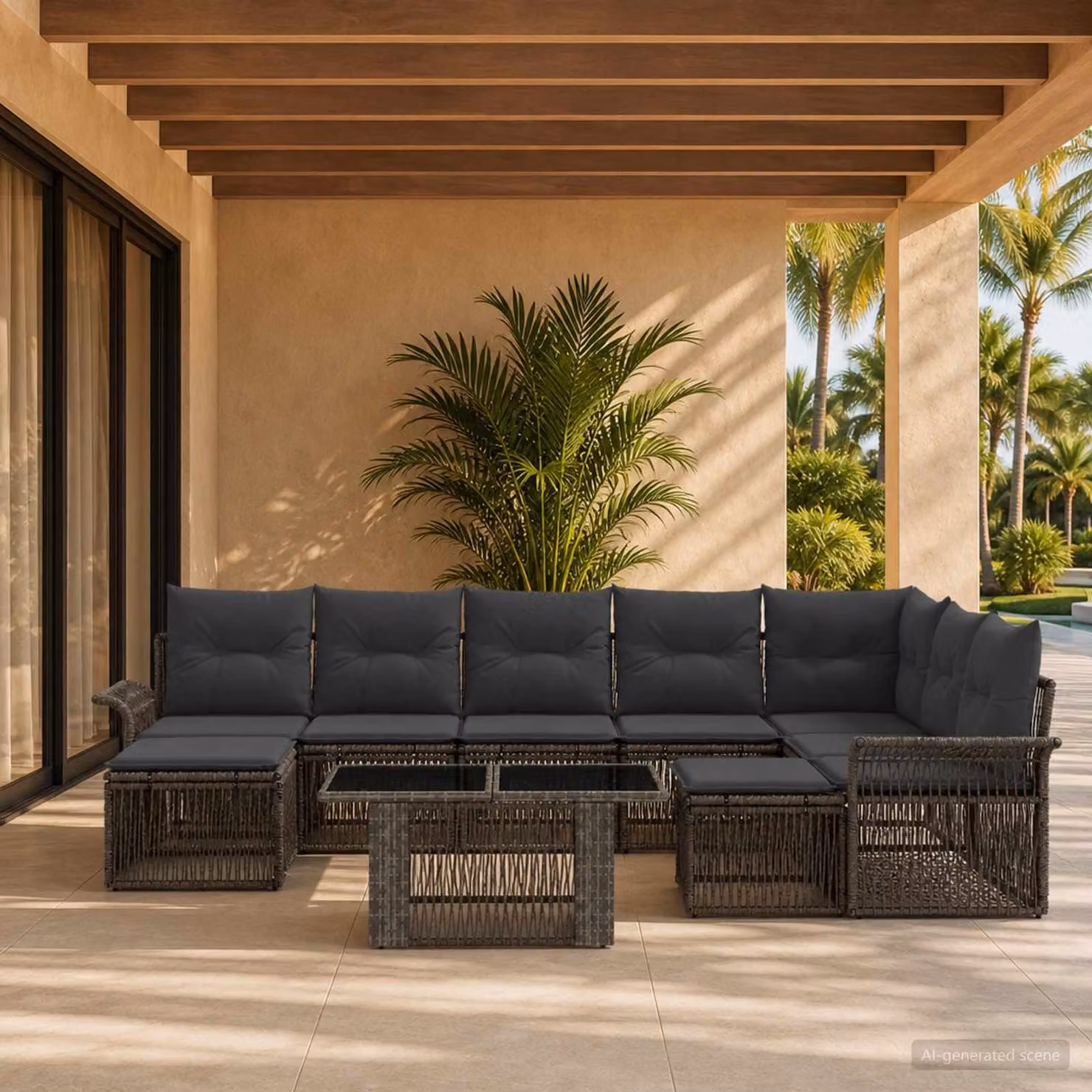 Set Divano da Giardino vidaXL 10 Pezzi a Forma di U in Polyrattan Grigio e Antracite con Tavolino e Cuscini