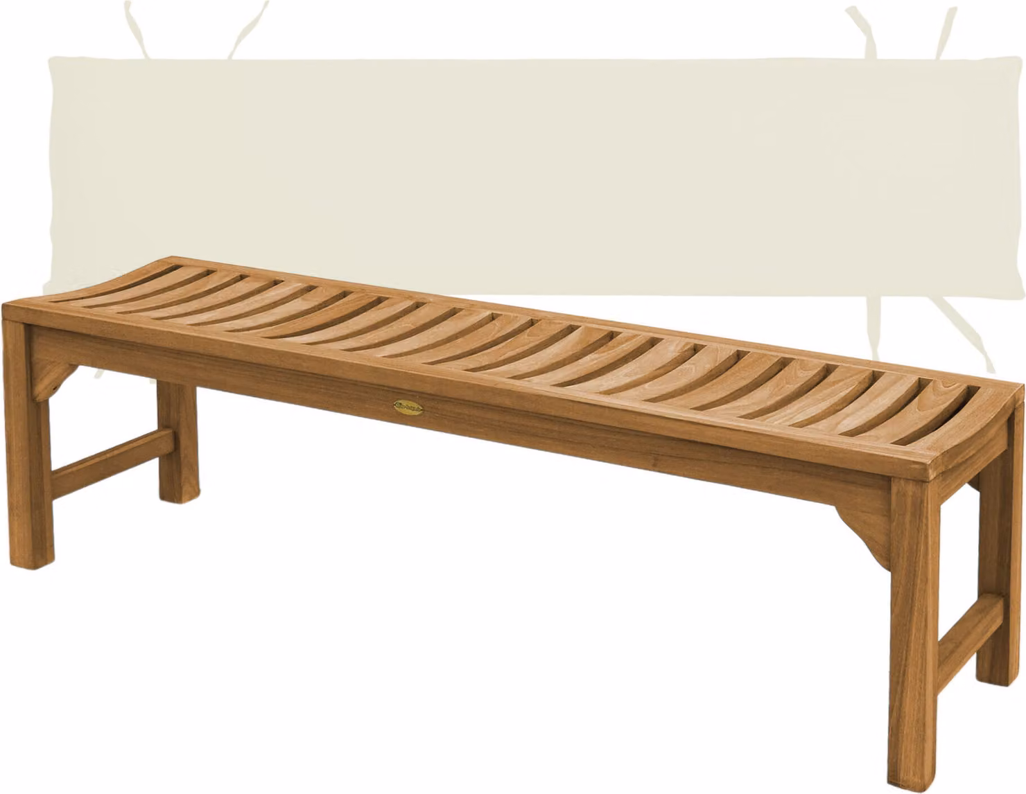 Panca in teak massello, modello Ferrara, 150 cm, resistente agli agenti atmosferici, con cuscino seduta color crema