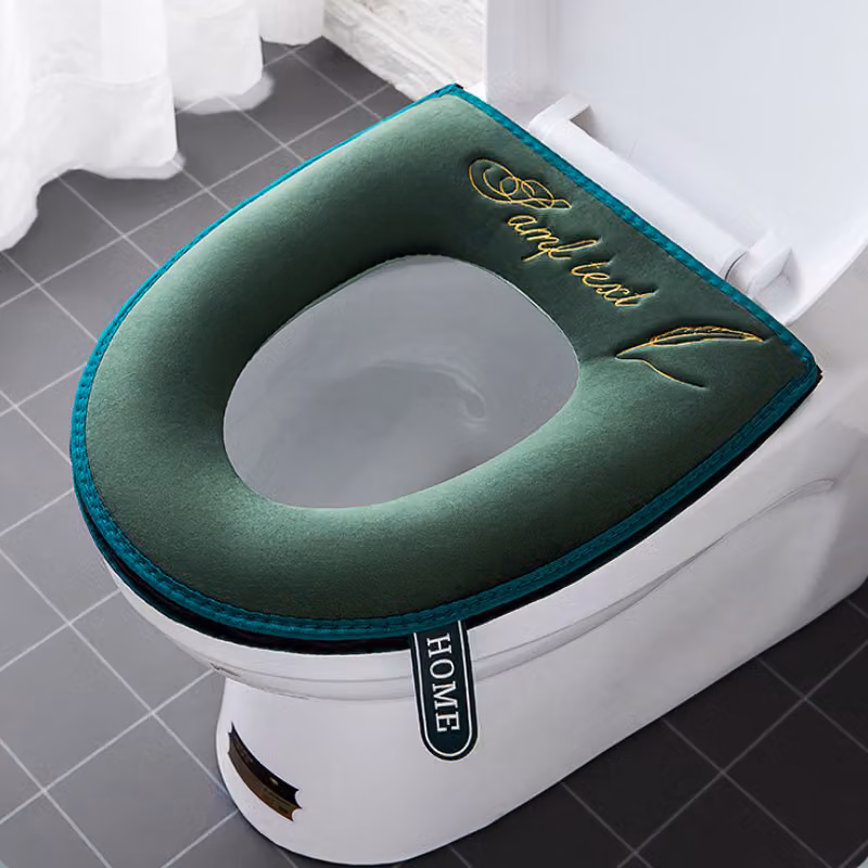 2 coprisedili da bagno più spessi con maniglia, coprisedile per WC, morbidi, spessi, lavabili, adatti a tutti i sedili WC ovali, verde