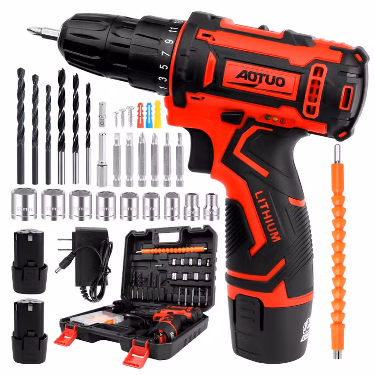 Set di cacciaviti a batteria da 12V con 2 batterie e caricabatterie, 25 + 1 livelli di coppia