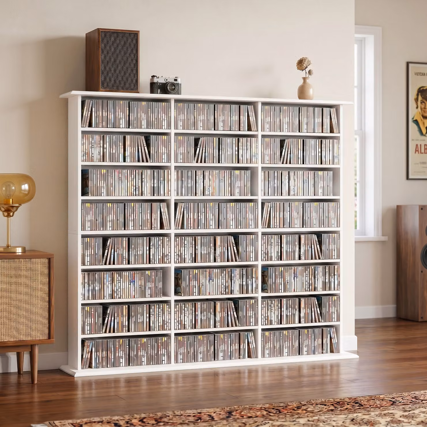 Scaffale multimediale HOMCOM bianco con 18 ripiani regolabili e 24 vani per 1032 CD o 594 DVD – 2