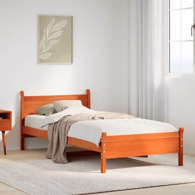 Letto singolo in legno di pino stile rustico marrone cera vidaXL L/P: 100 x 200 cm