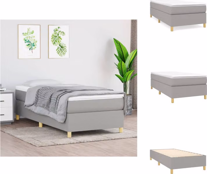 vidaXL Letto a molle con materasso grigio chiaro 100x200 cm in tessuto - Letti & strutture letto