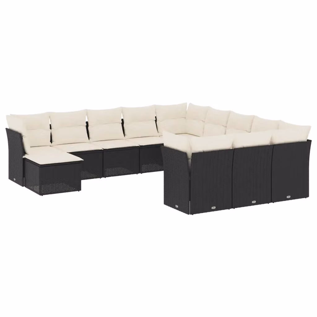 vidaXL Set di Divani da Giardino a Forma di U in Polyrattan Nero con Cuscini Imbottiti e Coperture Rimosse – 2