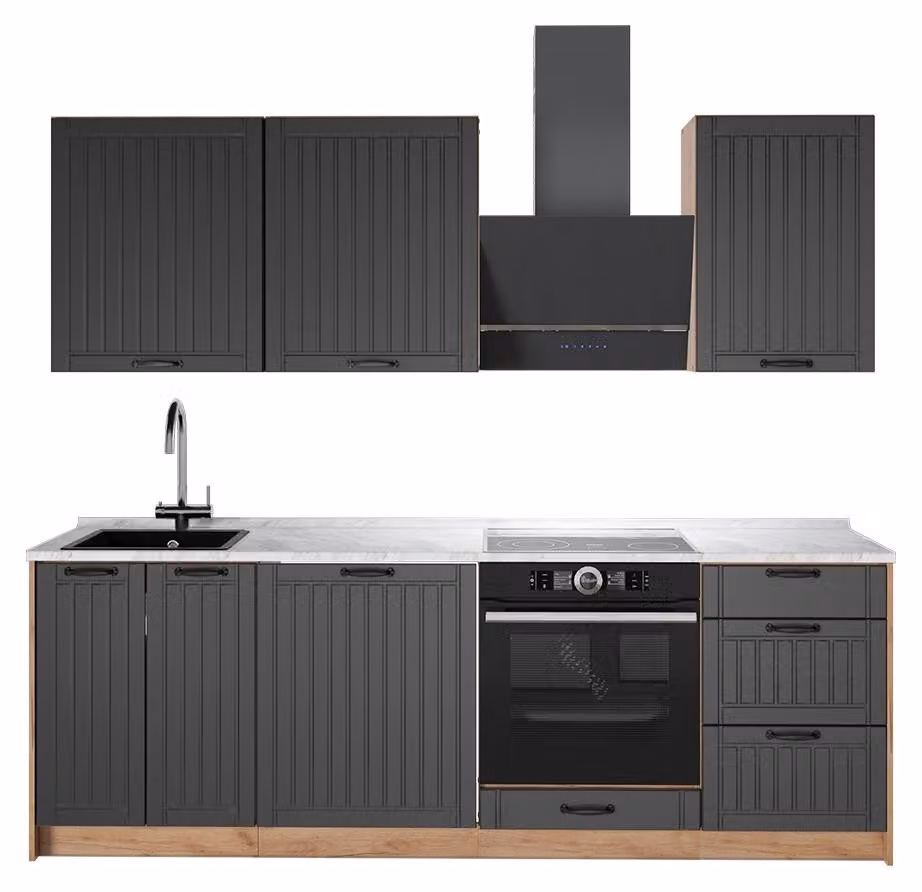 Cucina componibile Vicco Fame-Line Grigio scuro/Rovere dorato 230 cm, PL Marmo, Model 63984