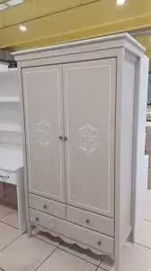 Armadio in legno di pino stile shabby chic con 2 ante e 3 cassetti Mobili 2G L/P/H: 110 x 55 x 190 cm – 2