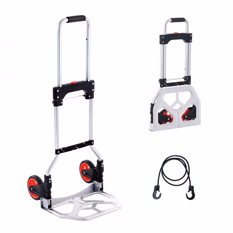 Carrello da trasporto - Pieghevole da 80 kg - Lega di alluminio e plastica - Carrello impilabile - Maniglia regolabile da 715 a 930 mm - Carrello pieghevole con corda di legatura - Dimensioni compatte per lo stoccaggio
