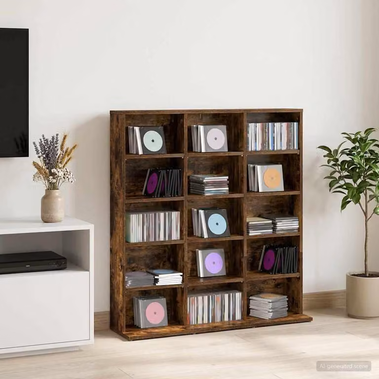 Mobile per CD vidaXL in Rovere Fumo con ripiani regolabili, L 96 cm x P 23,5 cm x H 97,5 cm