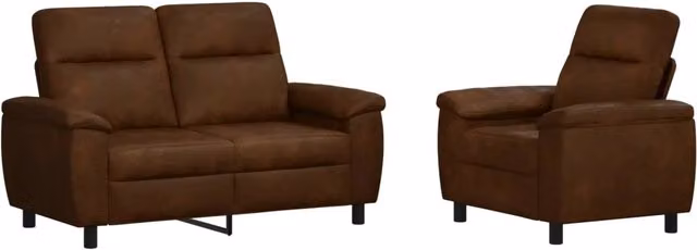 Set di 2 divani moderni vidaXL in pelle sintetica marrone con struttura in metallo e coperture rimovibili