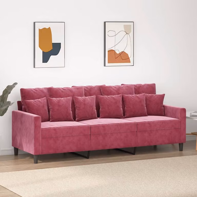 Divano esclusivo, 3 posti, color vino, 180 cm, in velluto