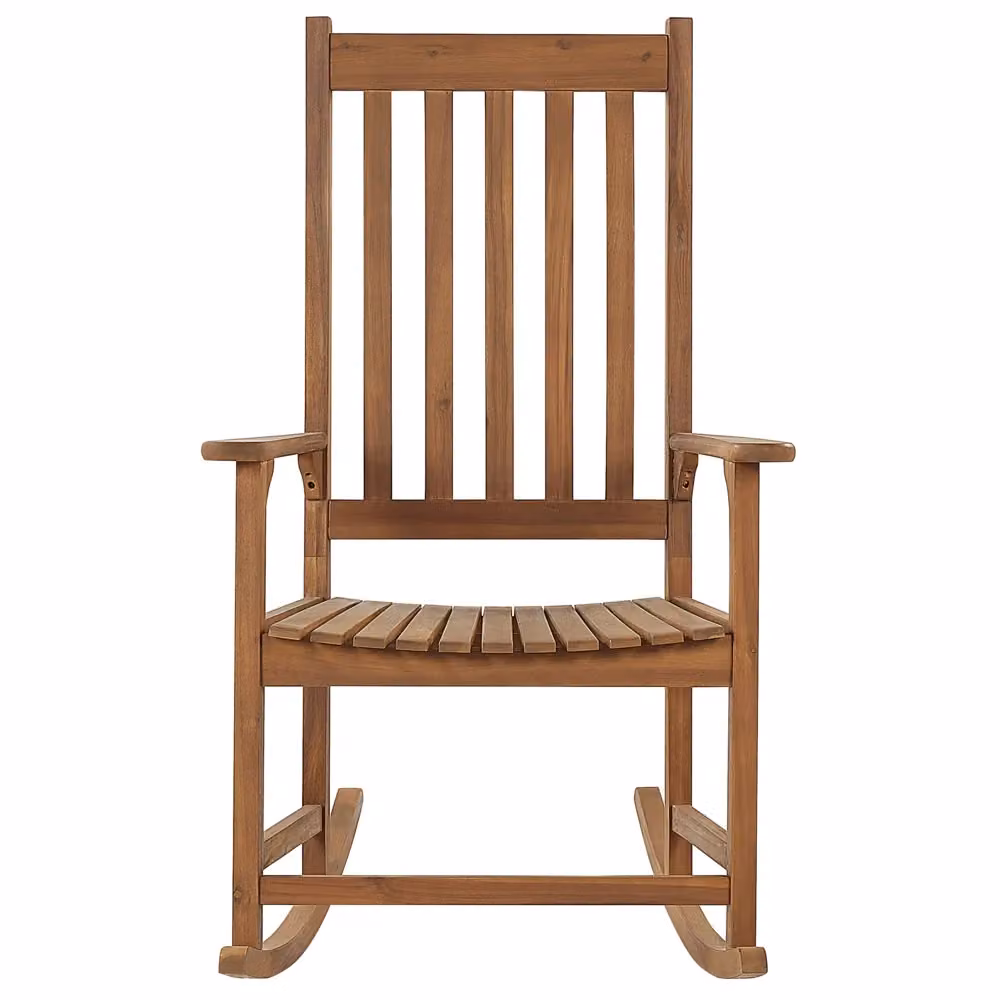 Sedia a dondolo Beliani in legno di acacia oliato marrone stile retrò classico per interno ed esterno H 110 x L 77 x P 66 cm – 2