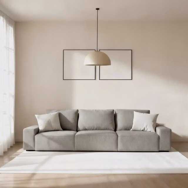 Divano modulare Delta Banak grigio con struttura in legno e rivestimento in tessuto sfoderabile