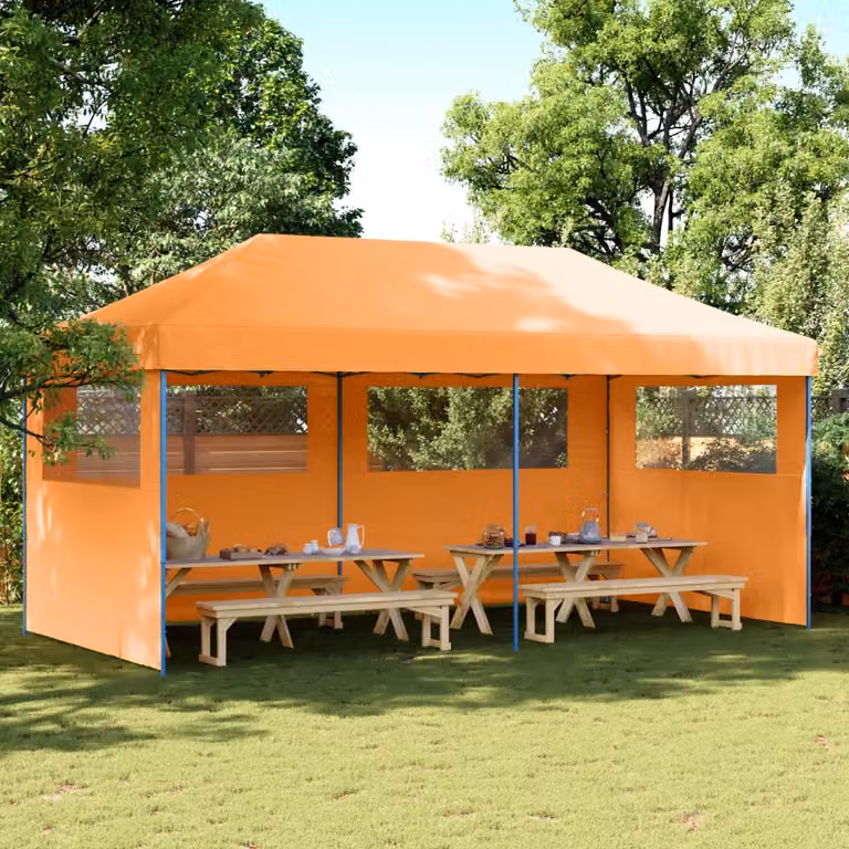 Tendone per feste pieghevole pop-up con 3 pareti vidaXL arancione e blu