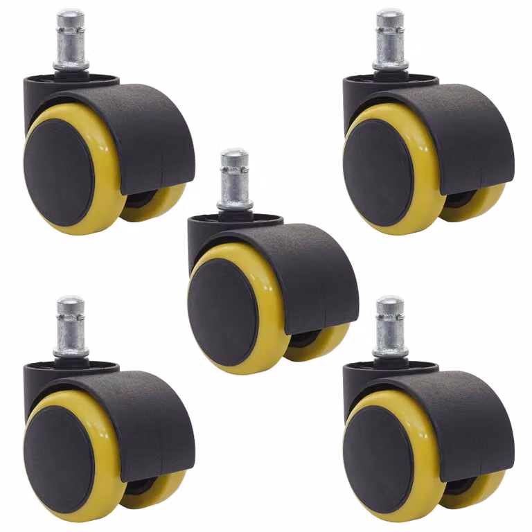 set di 5 ruote per pavimenti duri HWC-H86, ruote per sedie da ufficio, portata 150 kg Ø 11 mm ~ giallo