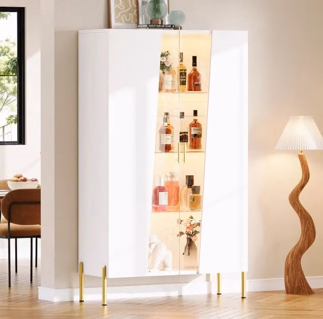 Vetrina LED in vetro e MDF 72x40x145 cm; bianca