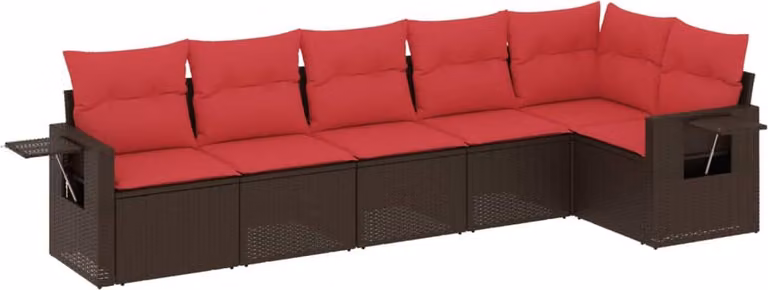 Set Divani da Giardino 6 pz con Cuscini Marrone in Polyrattan