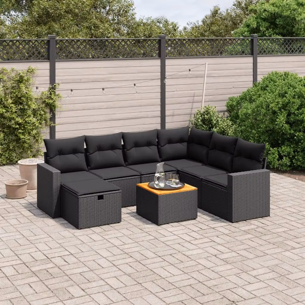 Maison Exclusive - Set da giardino 8 pezzi con cuscini in polyrattan nero