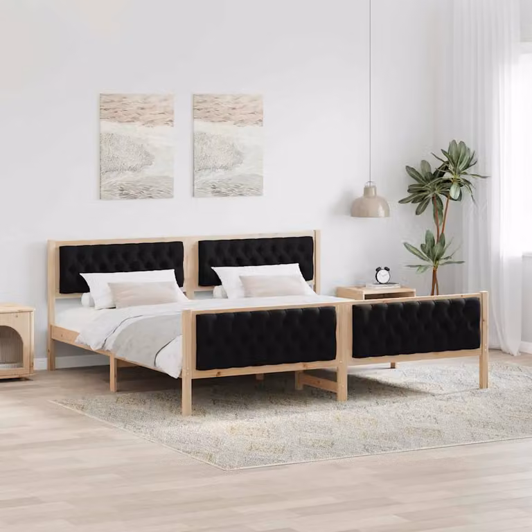 Struttura del letto vidaXL in pino massello nero 200 x 200 cm