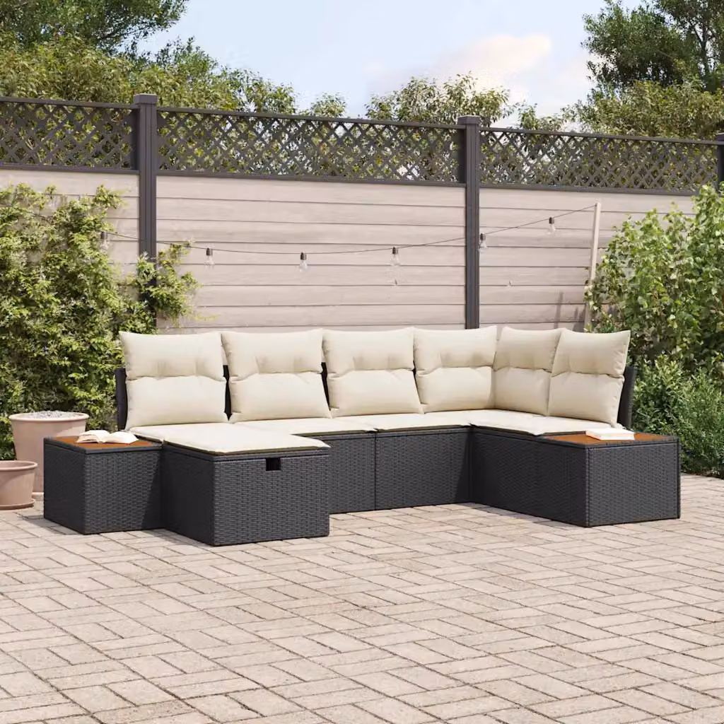 Set Divano da Giardino a L con Ottoman vidaXL Nero, Polyrattan e Struttura in Acciaio Verniciato a Polvere con Cuscini Inclusi – 1