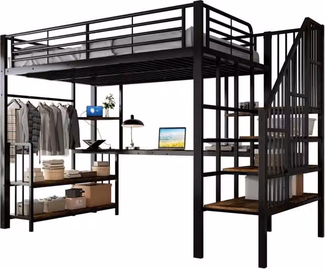 Letto a castello REDOM per bambini in metallo e legno, Nero/Noce scuro, L: 120 cm, P: 200 cm