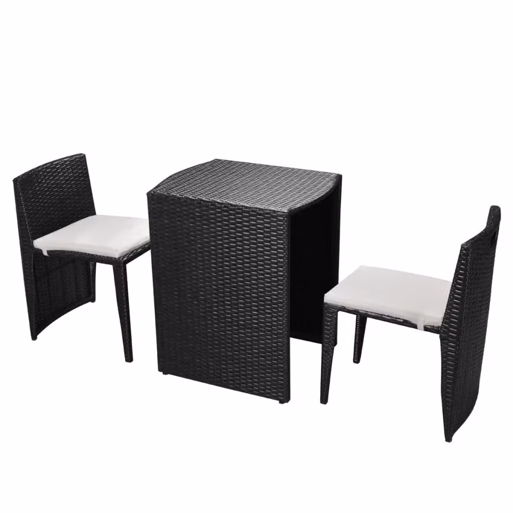 Set da Bistrot vidaXL in Polyrattan Nero con Cuscini Bianchi per Giardino e Terrazzo – 2